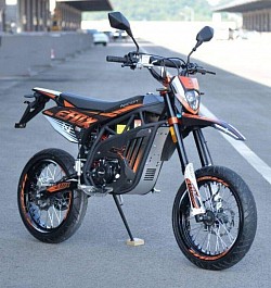 E-Fox Nicot electric dirt bike. Key details include:  Model: E-Fox, manufactured by Nicot. Type: Electric off-road dirt bike. Motor: 12,000w, 72V 50A. Gears: 4-speed. Max Speed: Up to 65 mph. Tires: Front 80/100-21, Rear 110/90-18. Features: Designed for off-road adventures, promotes eco-friendly riding. Availability: Available for purchase. Legality: Often legal on public roads, similar to Class 4 e-bikes.